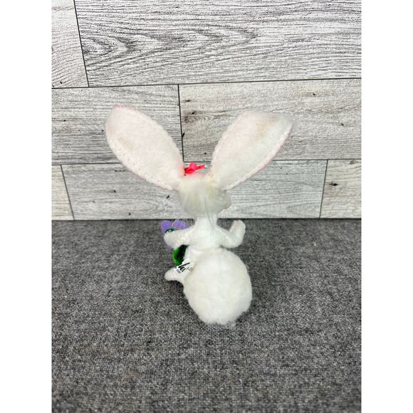 3 inch Annalee MINIATURE EASTER BUNNY White Bunny Purple Flower #202016 - Picture 5 of 7